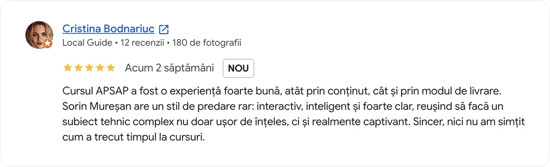 Recenzie APSAP Cristina Bodnariuc despre stilul de predare al lectorului
