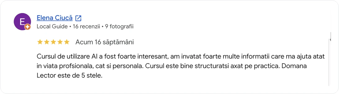 Recenzie APSAP despre cursul AI organizat online