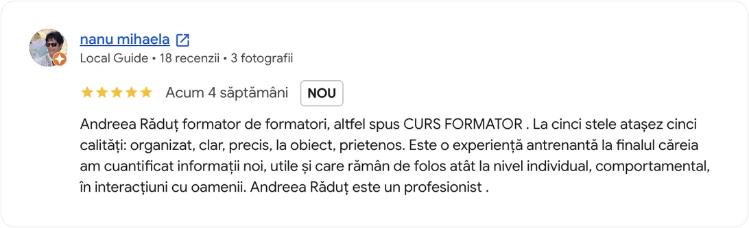 Recenzie APSAP despre cursul Formator