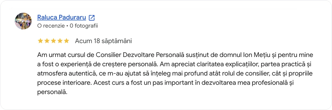 Recenzie APSAP despre cursul Consilier Dezvoltare Personală
