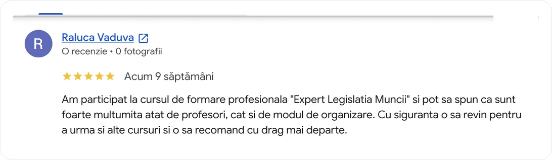Recenzie APSAP despre cursul Expert Legislația Muncii